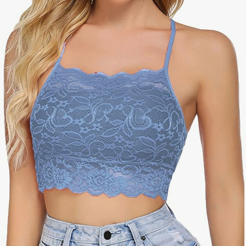 NWT Lace Bralette High Neck Camisoles Racerback Crop Top